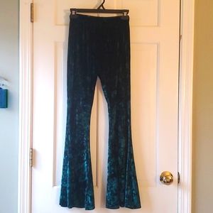 Green Velvet Flare Leggings